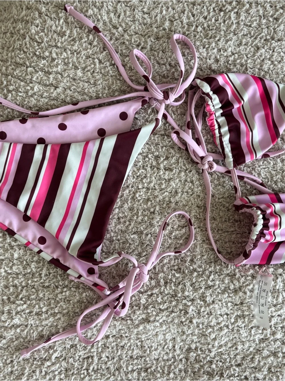 Pink Polka Dot Triangle Bikini Top